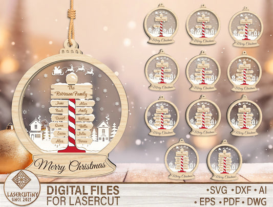 Personalized Family Name Christmas Village Snow Globe Orname 1