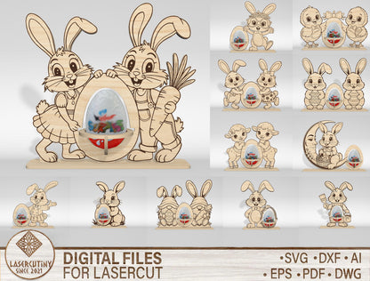 11 Easter Kinder Egg Holder Bundle SVG Laser Cut for LightBurn and Glowforge