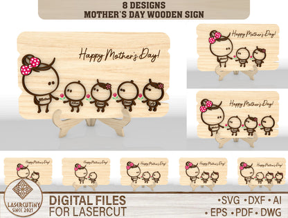 Cute Family Mom Sign SVG Bundle Cartoon for xTool and LightBurn