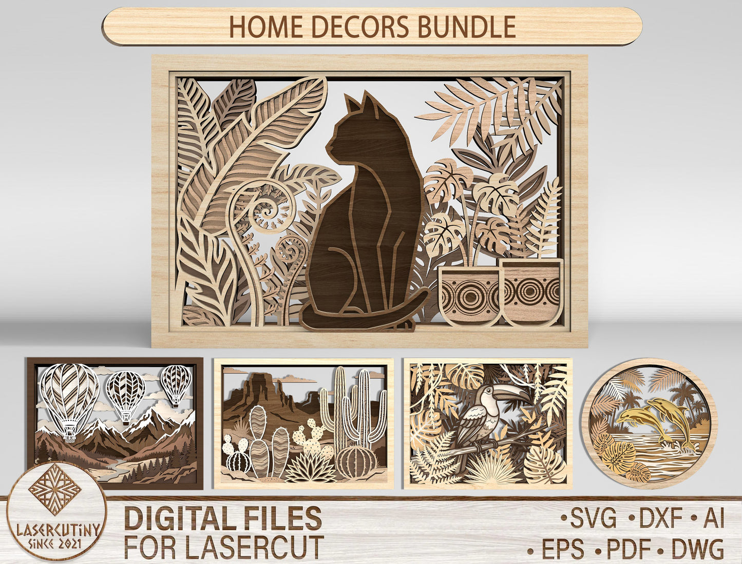 Multilayer Home Decor SVG Bundle Laser Cut File for Glowforge and LightBurn