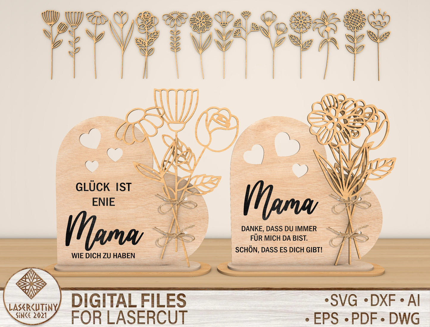 Mama Flower Plaque SVG Bundle 15 Flowers for Glowforge and xTool