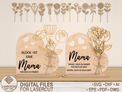 Mama Flower Plaque SVG Bundle 15 Flowers for Glowforge and xTool