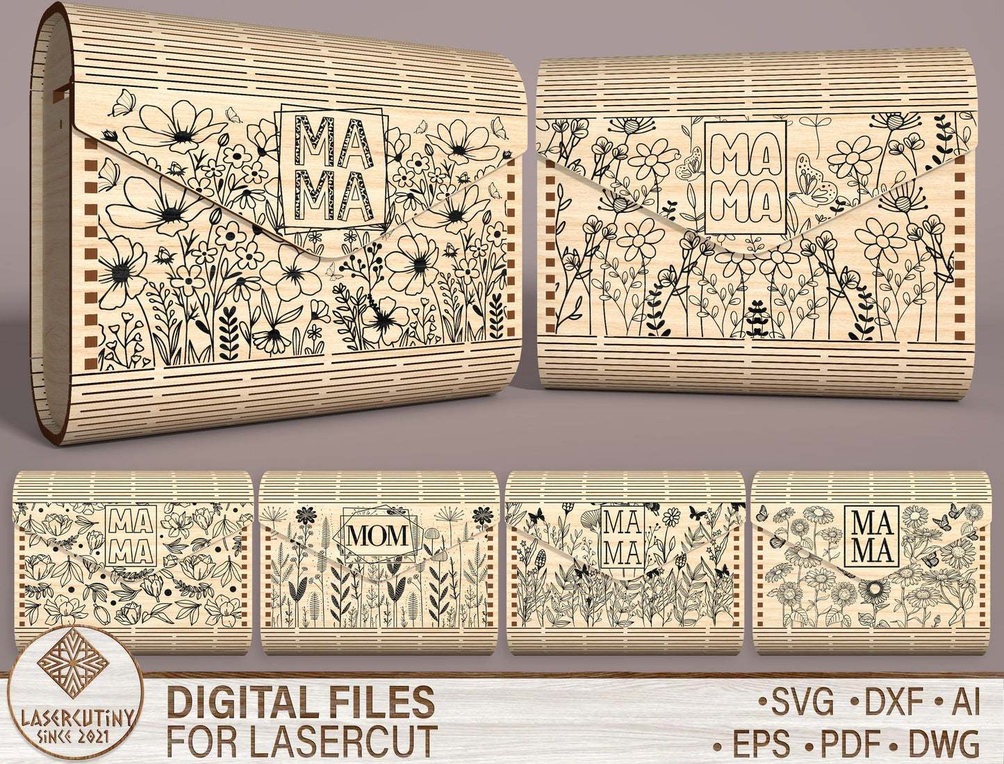 Mom Floral Clutch Bag SVG Wooden Clutch Set for xTool and LightBurn