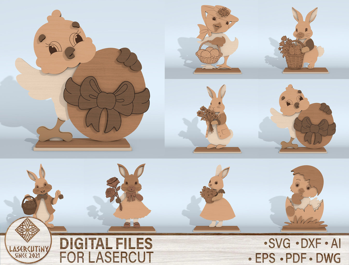Cute Easter Animal SVG Bundle 9 Designs Tabletop for Glowforge and xTool