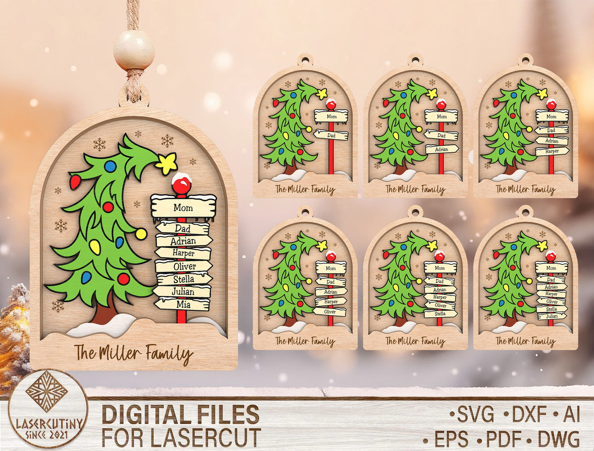 Personalized Family Signpost Christmas Ornament SVG Laser Cu 1