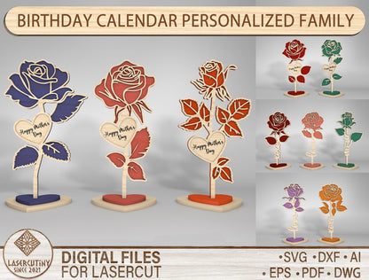 Rose Flower Stand Heart Base SVG Bundle for LightBurn and xTool