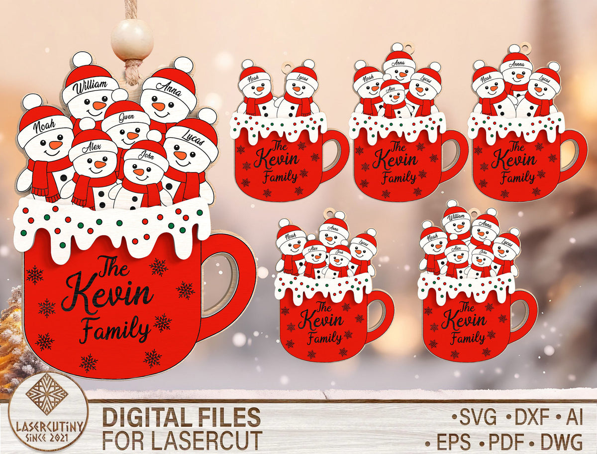 Personalized Snowman Family Hot Cocoa Mug Christmas Ornament 1