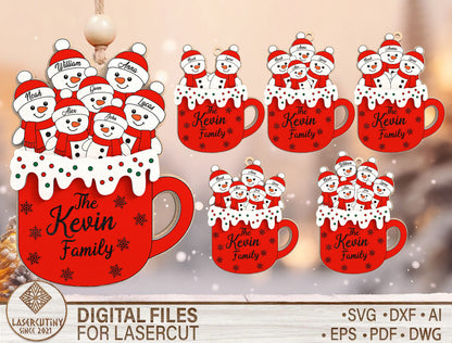 Personalized Snowman Family Hot Cocoa Mug Christmas Ornament 1