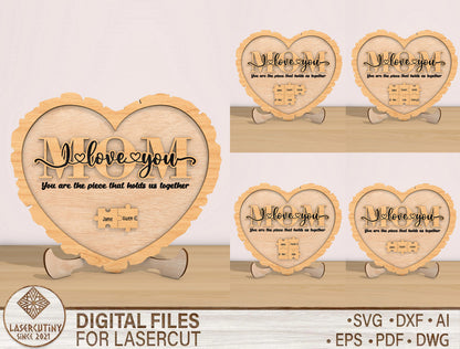 Personalized Mom Heart Plaque SVG Mother's Day for LightBurn and xTool
