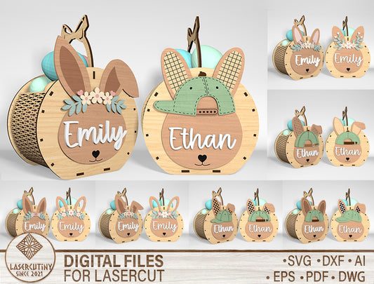 Personalized Easter Bunny Basket SVG 12 Designs for Glowforge and xTool