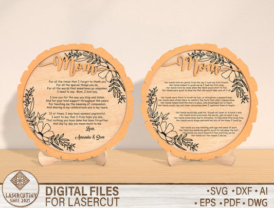 Mom Poem Floral Plaque SVG Bundle for LightBurn and Glowforge