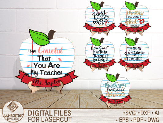 Personalized Teacher Tabletop Sign SVG Bundle Laser Cut File for Glowforge and LightBurn