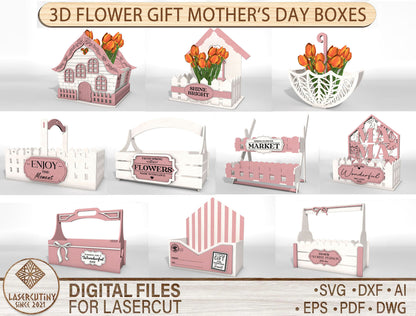 3D Flower Gift Box SVG Bundle Mother's Day for LightBurn and xTool