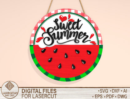Watermelon Gingham Door Sign SVG for Glowforge and xTool