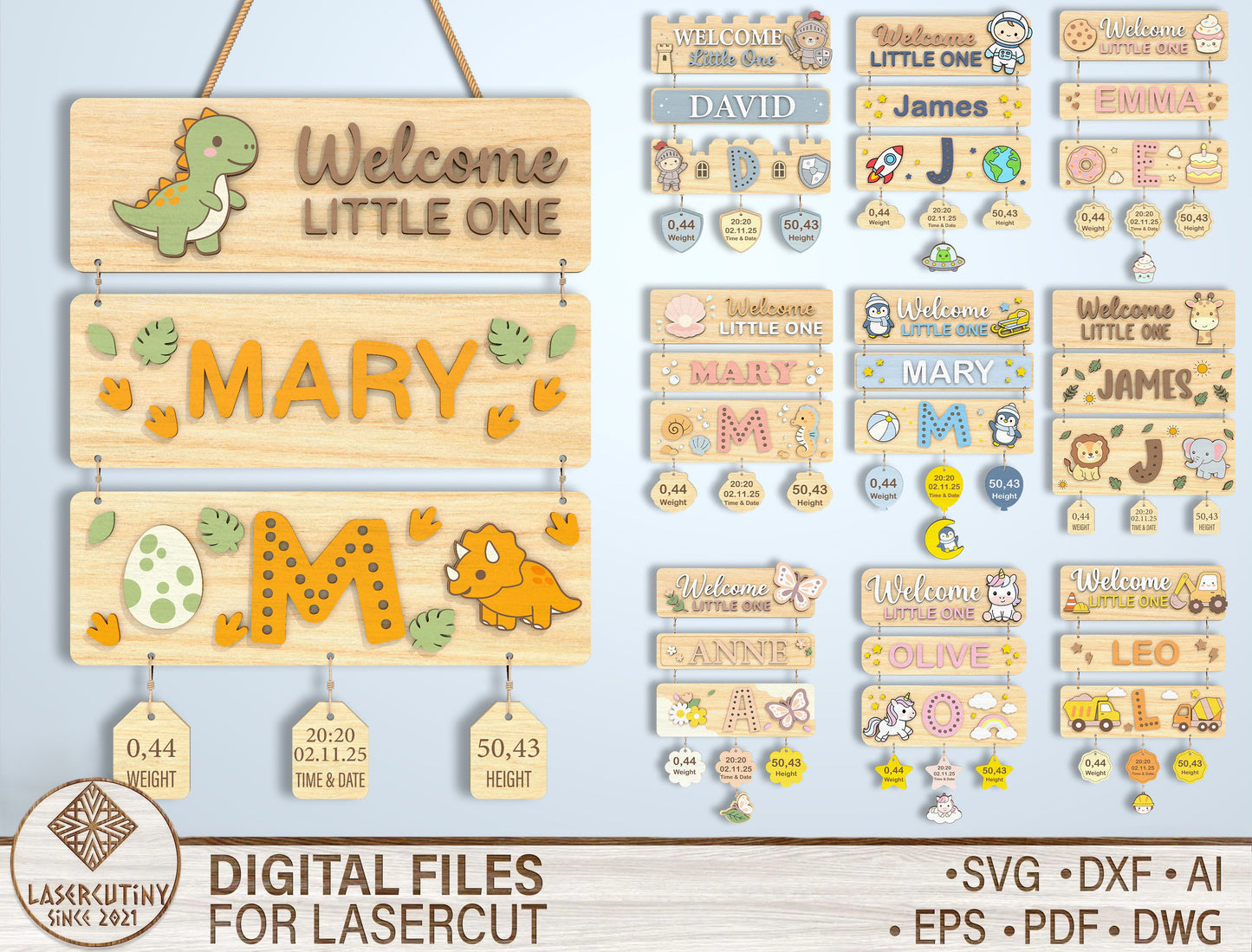 Nursery Birth Stats Sign SVG File for Glowforge and xTool