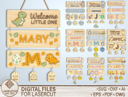Nursery Birth Stats Sign SVG File for Glowforge and xTool
