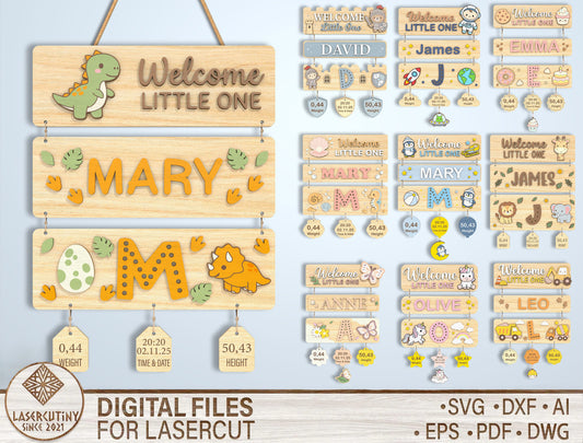 Nursery Birth Stats Sign SVG File for Glowforge and xTool