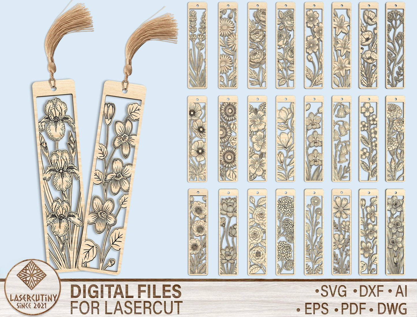 Floral Teacher Bookmark SVG Bundle Laser Cut File for Glowforge and xTool