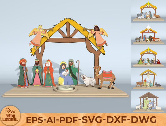 Nativity Scene Tabletop Decor Laser Cut File | Ready to Cut | Glowforge, xTool, LightBurn, etc.