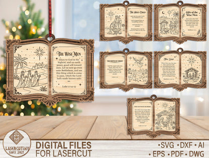 Nativity Book Ornament SVG Bundle Christmas Laser Cut Designs