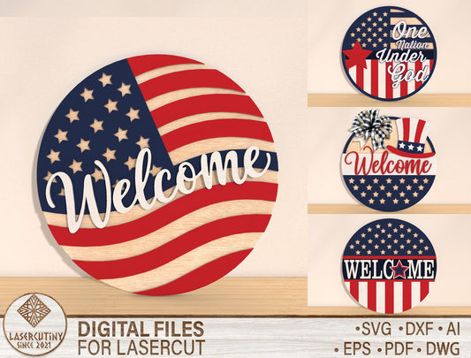 Patriotic Welcome Door Sign SVG for Glowforge, xTool, or LightBurn