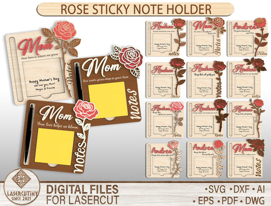 Rose Sticky Note Holder SVG Bundle Mother's Day for Glowforge