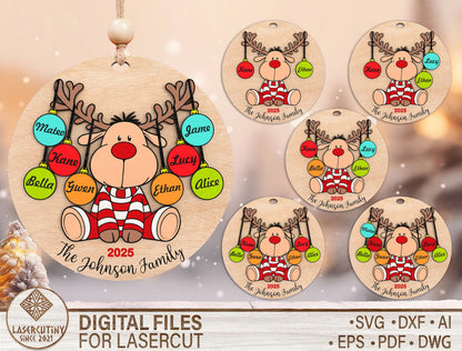 Personalized Family Name Reindeer Christmas Ornament SVG 1