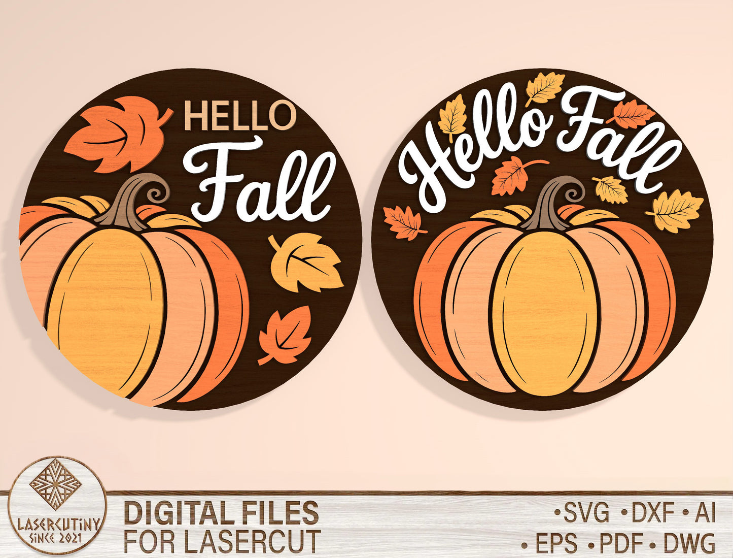 Hello Fall Pumpkin Door Hanger SVG Bundle for Glowforge xTool LightBurn | 2 Designs