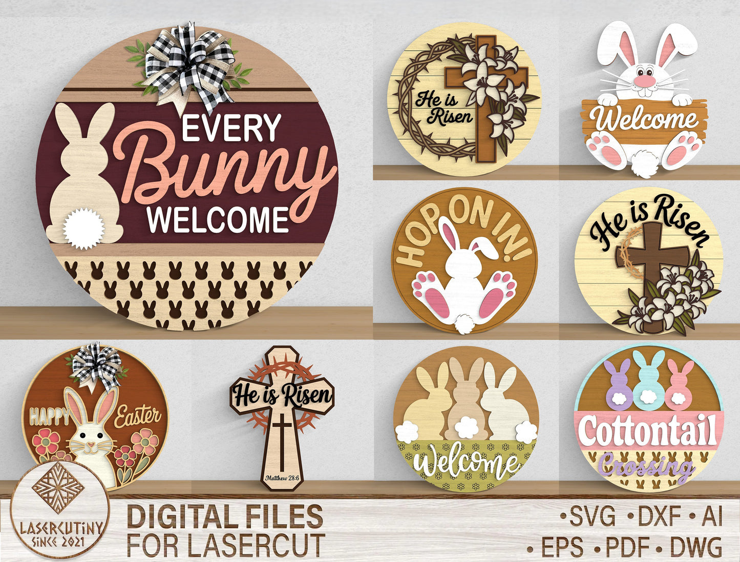 Easter Bunny Welcome Sign SVG 9 Designs Laser Cut for Glowforge and xTool
