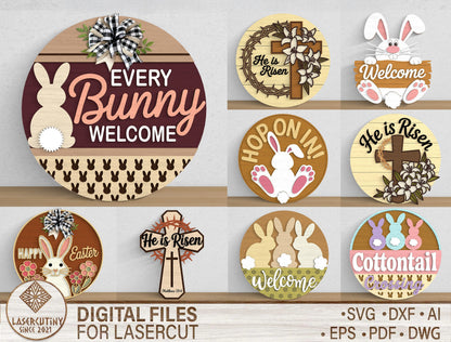 Easter Bunny Welcome Sign SVG 9 Designs Laser Cut for Glowforge and xTool