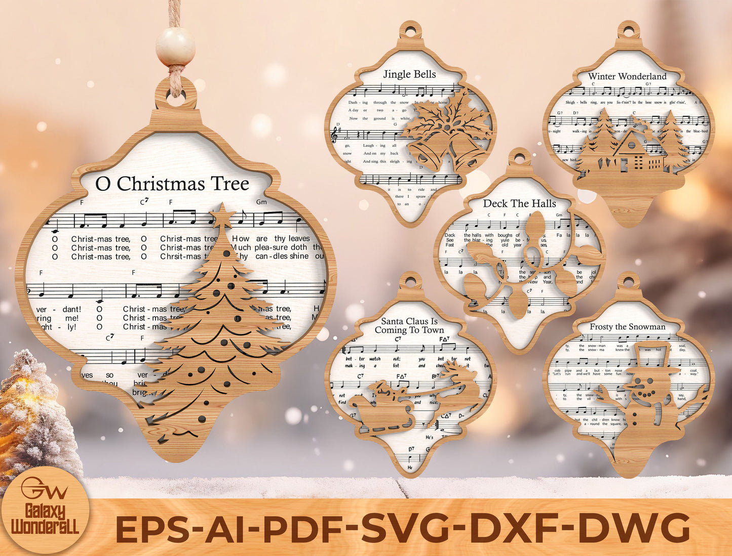 Christmas Sheet Music Ornament Laser Cut File | Vintage Hanging Ornament | Ready to Cut | Glowforge, xTool, LightBurn, etc.