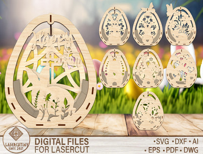 Easter Egg Bunny Farm Lantern SVG Spring Scene for Glowforge and xTool