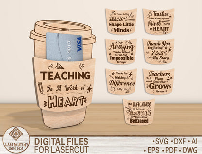 Teacher Coffee Card Holder SVG Bundle Laser Cut File for Glowforge and LightBurn
