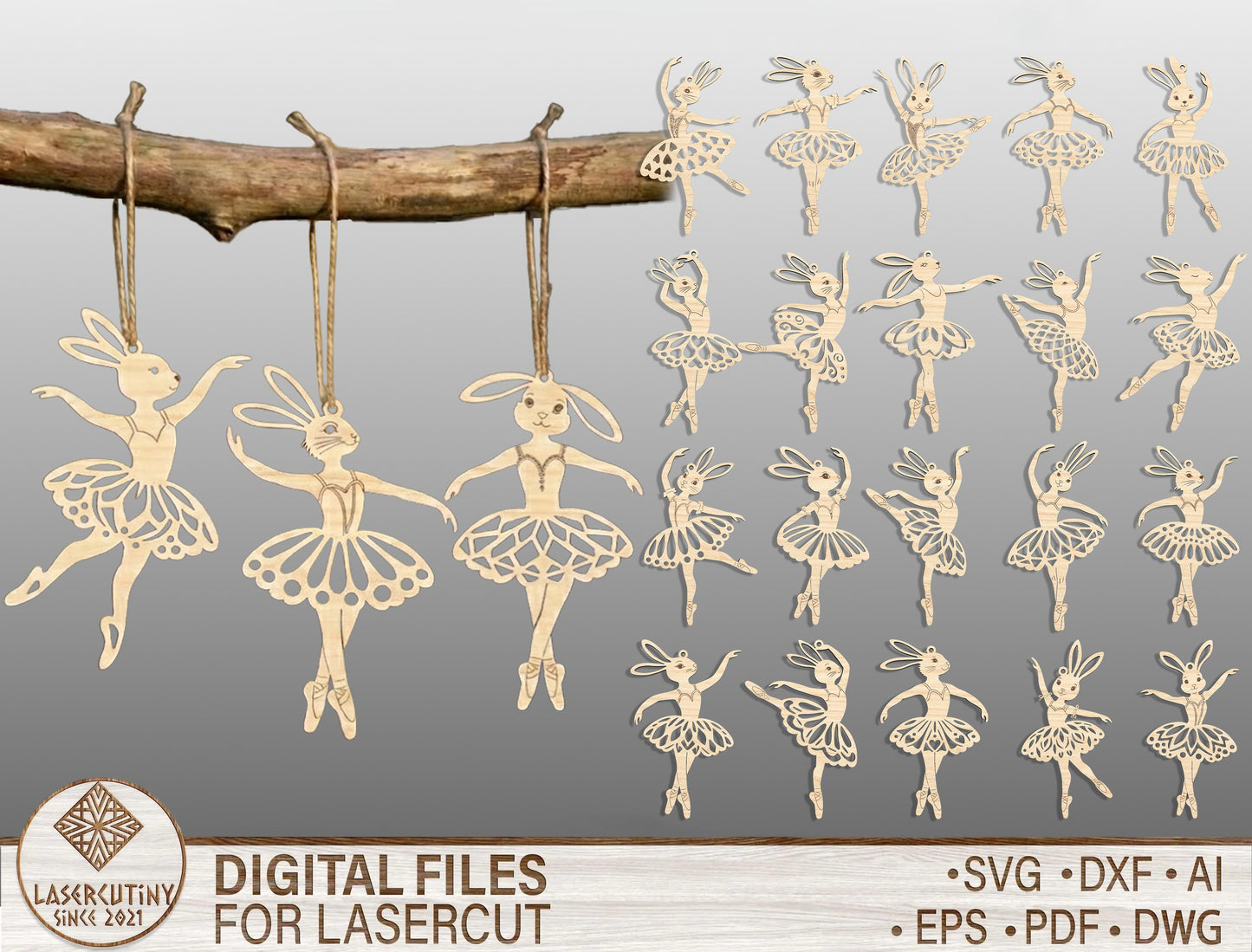 Easter Bunny Ballerina Ornament SVG 23 Easter Tree Designs for LightBurn