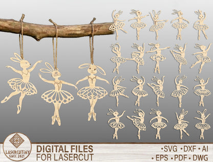 Easter Bunny Ballerina Ornament SVG 23 Easter Tree Designs for LightBurn