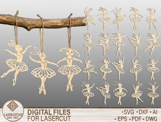 Easter Bunny Ballerina Ornament SVG 23 Easter Tree Designs for LightBurn