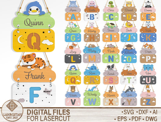 Alphabet Name Sign SVG Bundle File for Glowforge and xTool