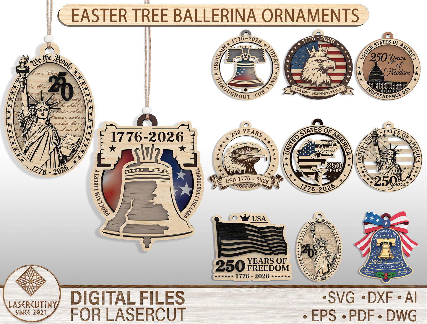250 Years of America Ornament SVG Bundle for Glowforge