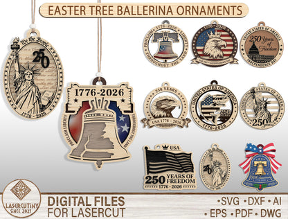 250 Years of America Ornament SVG Bundle for Glowforge