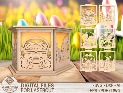 Easter Bunny Lantern SVG Wooden Spring Table Light for Glowforge and xTool