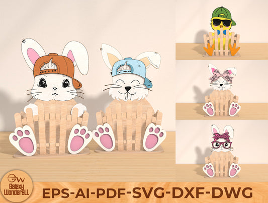 Easter Bunny Fence Tabletop Decor Laser Cut File | Spring Easter Wood Sign | Ready to Cut | Glowforge, xTool, LightBurn, etc.