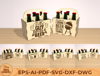 Beer Carrier Laser Cut File Bundle | Funny Dad Beer Caddy | Rustic Gift Box Decor | Glowforge, xTool, LightBurn, etc.