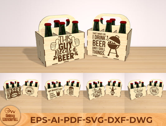 Beer Carrier Laser Cut File Bundle | Funny Dad Beer Caddy | Rustic Gift Box Decor | Glowforge, xTool, LightBurn, etc.