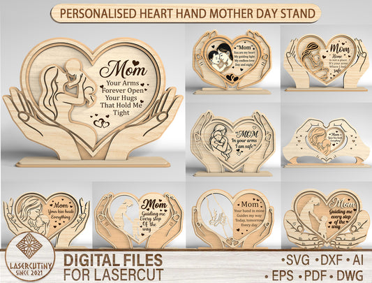 Personalized Mom Heart Stand Sign SVG Bundle for xTool and Glowforge
