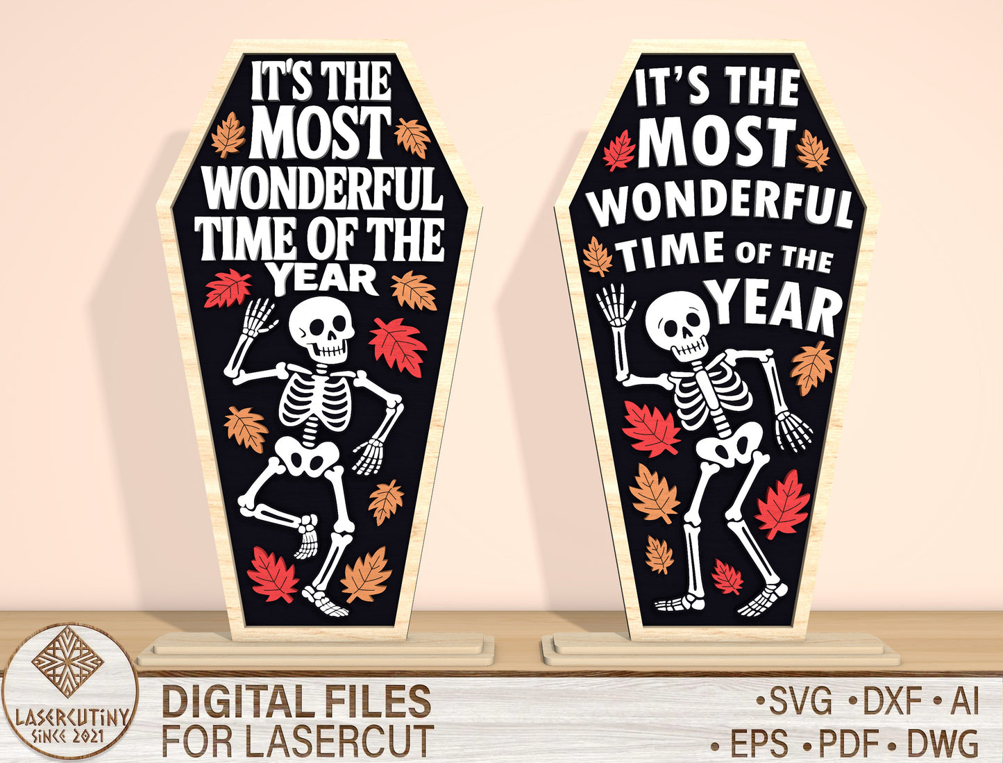 Skeleton Coffin Sign “Most Wonderful Time” SVG Laser Cut File for xTool