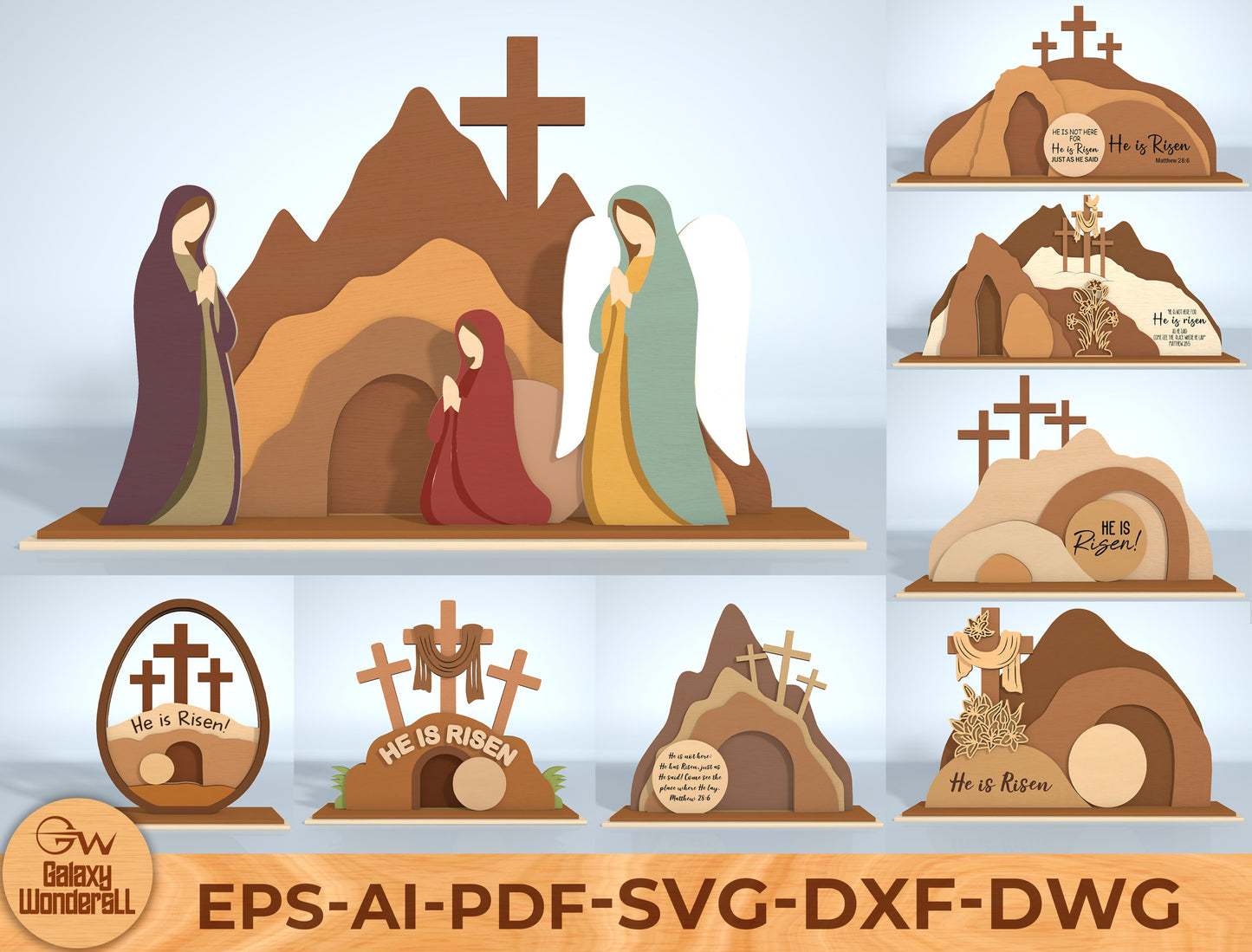 He Is Risen Easter Resurrection Scene Digital Download | 3D Layered Tomb Laser Cut File | Glowforge, xTool, LightBurn, etc.