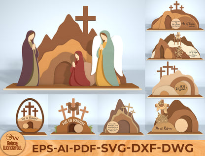He Is Risen Easter Resurrection Scene Digital Download | 3D Layered Tomb Laser Cut File | Glowforge, xTool, LightBurn, etc.