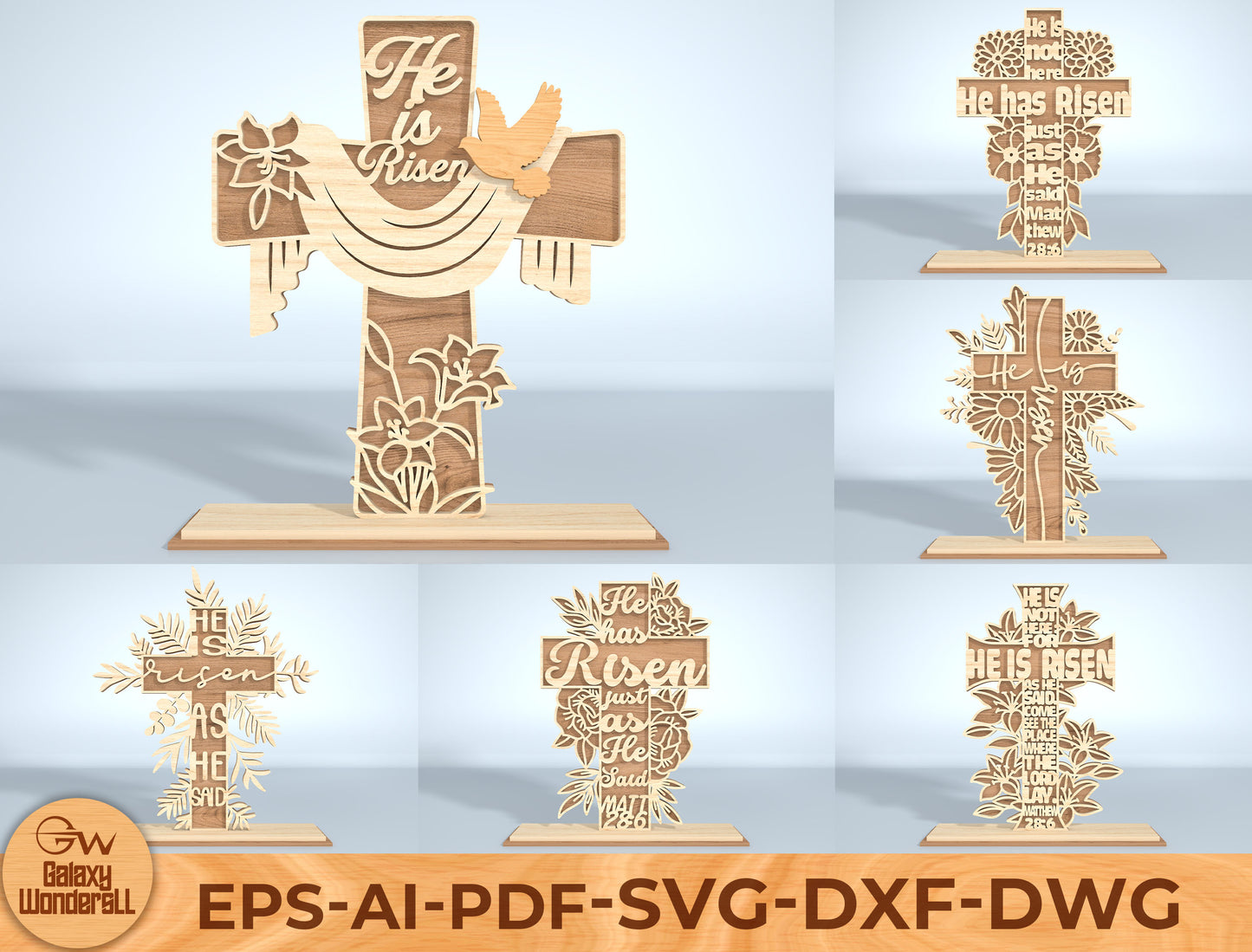 6 Floral Easter Cross Designs | Religious Bible Verse Laser Cut File | Digital Download | Ready to Cut for Glowforge, xTool, LightBurn, etc.