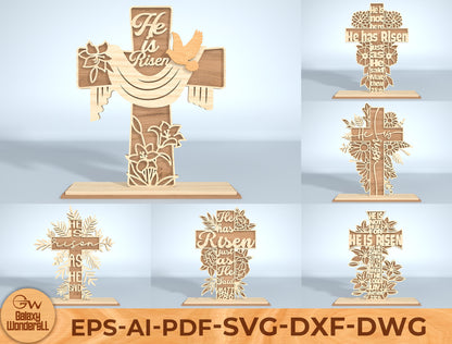 6 Floral Easter Cross Designs | Religious Bible Verse Laser Cut File | Digital Download | Ready to Cut for Glowforge, xTool, LightBurn, etc.