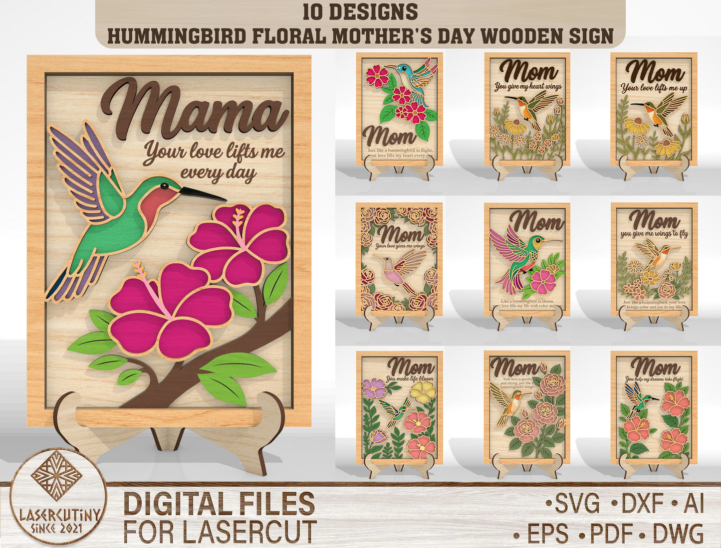 Hummingbird Floral Frame SVG Bundle for Glowforge and LightBurn